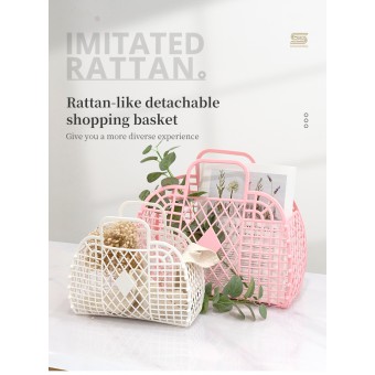 Popular Small size PE Handbag Beach Bag Storage Detachable Shopping Storage Basket Plastic Tote Bag