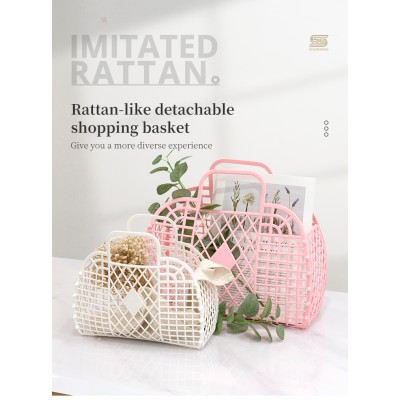 Popular Small size PE Handbag Beach Bag Storage Detachable Shopping Storage Basket Plastic Tote Bag
